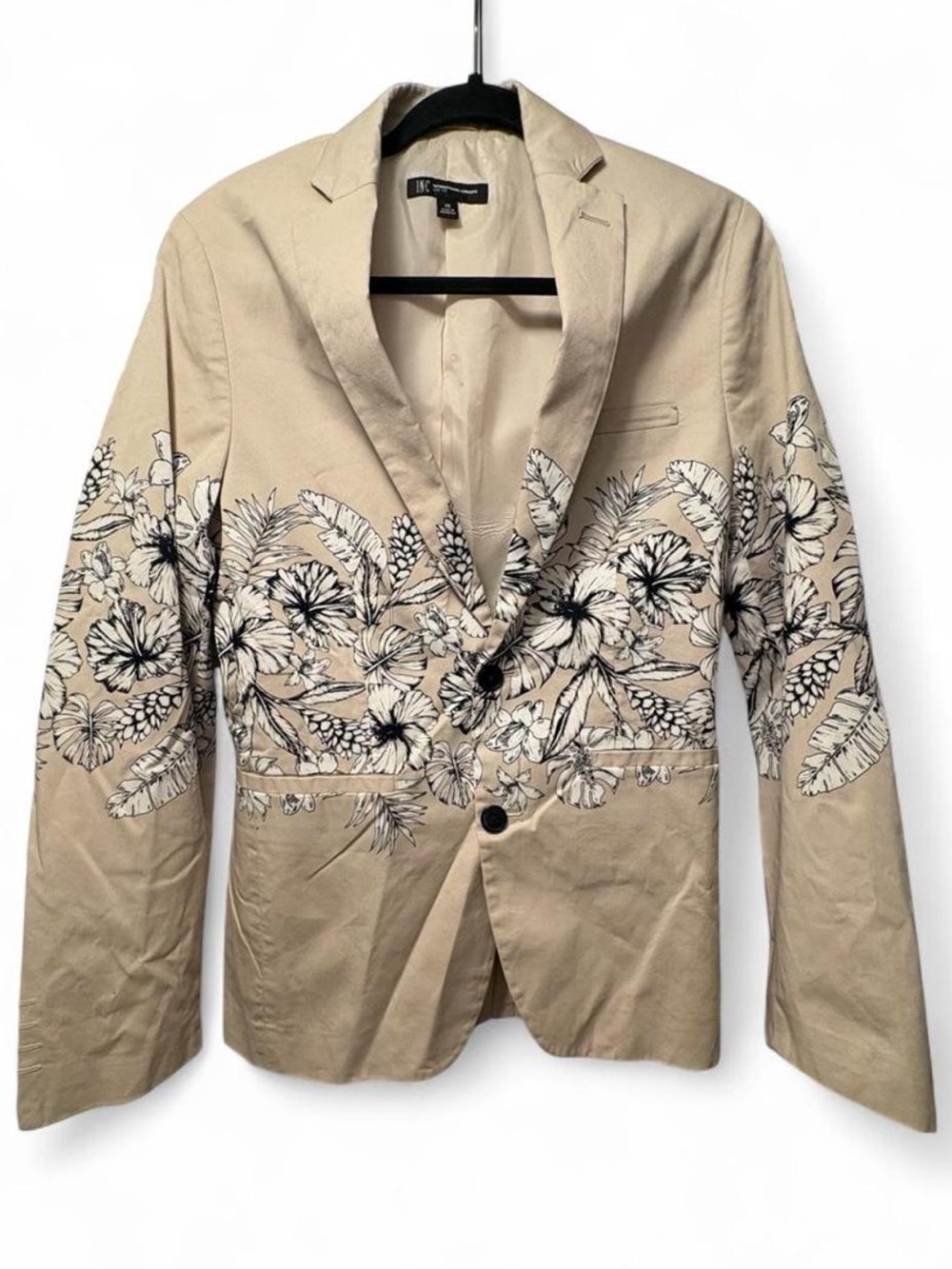 INC International Concepts Beige Floral-Print Blazer